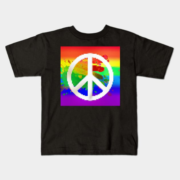 Rainbow Peace sign Glitch 2 Kids T-Shirt by Seattle Emo Apparel